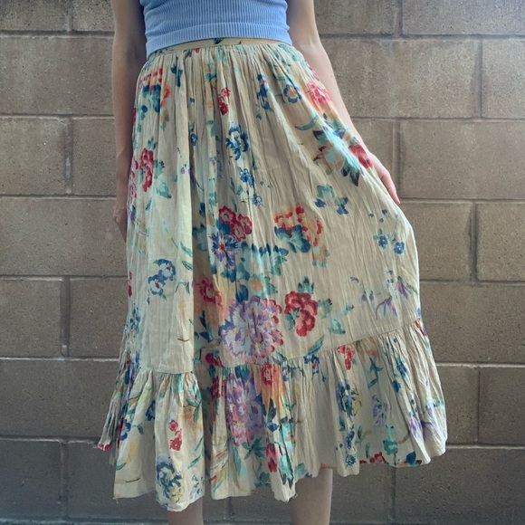 Vintage Dresses & Skirts - Vintage Cotton Floral Midi Skirt Bibbo Kraner Sz M